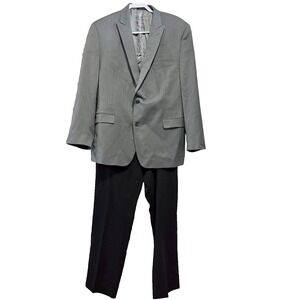 Calvin Klein Gray Suit Jacket 44R Black Pants 34x32 3 Button 100% Wool‎
